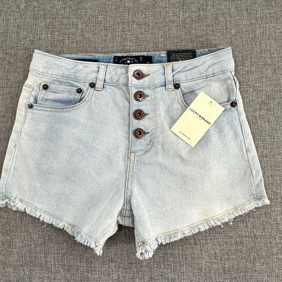 Girls Lucky Brand Shorts Bella Wash Sz 12 Brand New MSRP: $36.50 4 Button Fringe - Picture 1 of 12